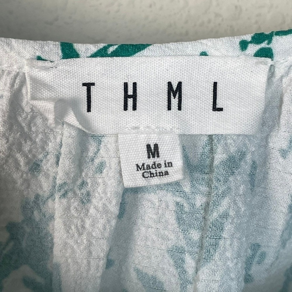 THML Women's‎ White Green Floral Embroidered Square Neck Fairy Boho Peplum Top M - Picture 5 of 10